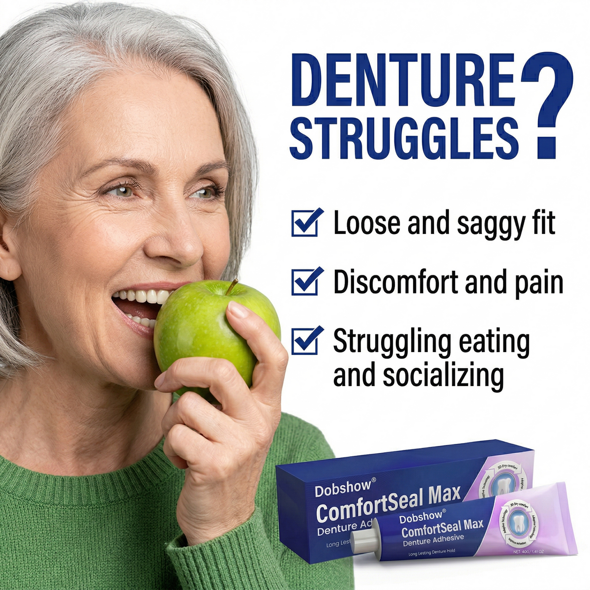 🧑‍⚕️Dobshow® 🦷ComfortSeal Max Denture Adhesive—96-hour long-lasting, heat adaptive technology